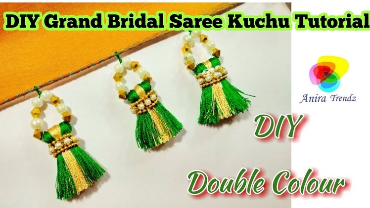 DIY Grand Bridal Saree Kuchu Double Colour Tutorial How to make bridal Kuchu at home