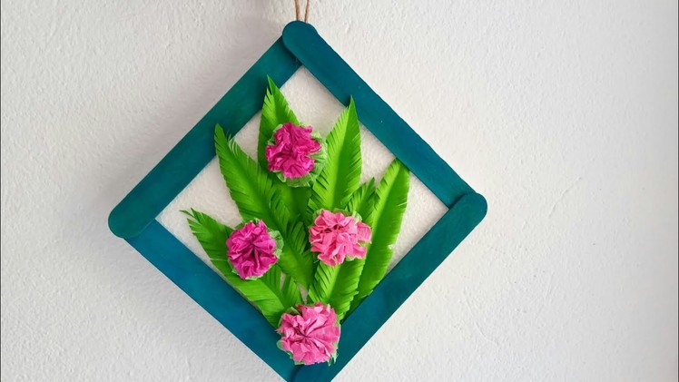 Diy paper flowers wall hangings. Wall decoration ideas. How to make easy paper flower wall hanging