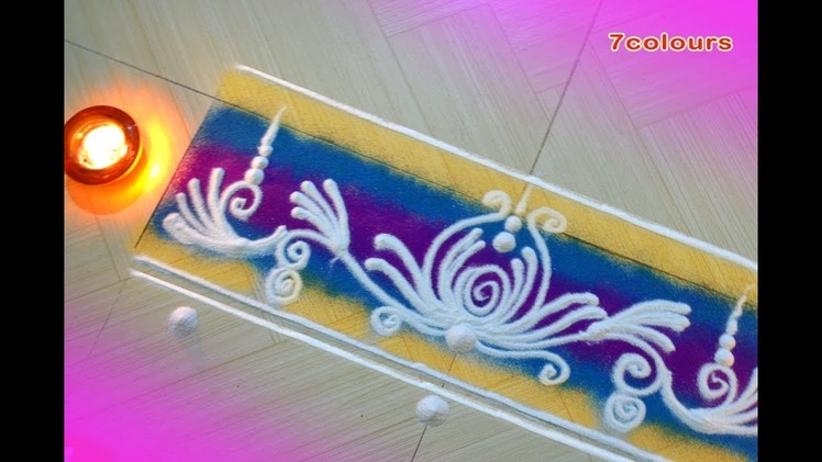 Freehand Beautiful border colours rangoli design. kolam designs.DIY muggulu _ 7colours