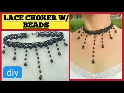 HOW TO MAKE LACE CHOKER NECKLACE W. BEADS????JEWELRY MAKING????FASHION ACCESSORIES????DIY TUTORIAL (2018)