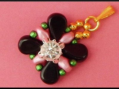 DIY | Beaded Necklace Flower Pendant with Amos Beads | Beadwork | Blumen Perlen Ketten Anhänger