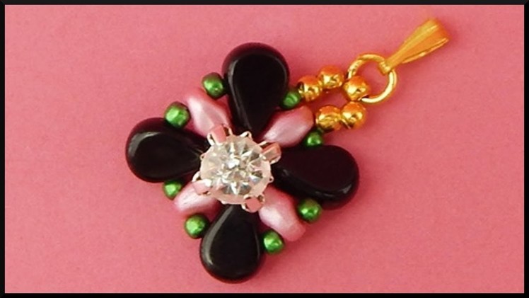 DIY | Beaded Necklace Flower Pendant with Amos Beads | Beadwork | Blumen Perlen Ketten Anhänger