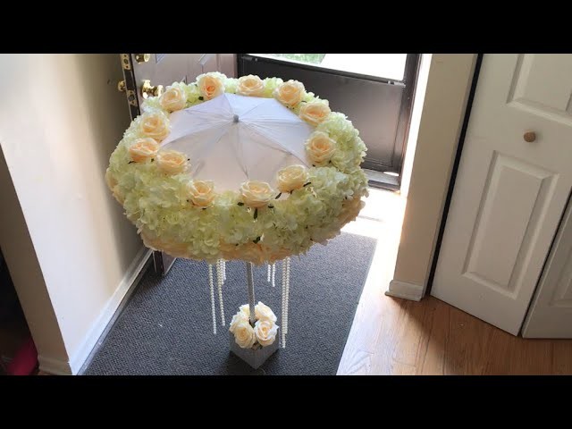 DIY- dollar tree umbrella centerpiece | floral umbrella decor | easy decor | bling umbrella decor