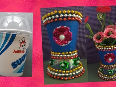 DIY recycle jollibee plastic cup flower vase | waste material reuse idea |DIY art and craft