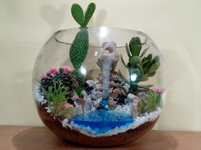 How to make terrarium with waterfall in glass bowl