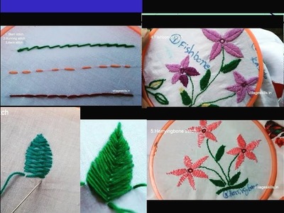 5 DIY Hand Embroidery stitches l Fishbone stitch l Herryingbone stitch ,Stem,Running & Back stitches