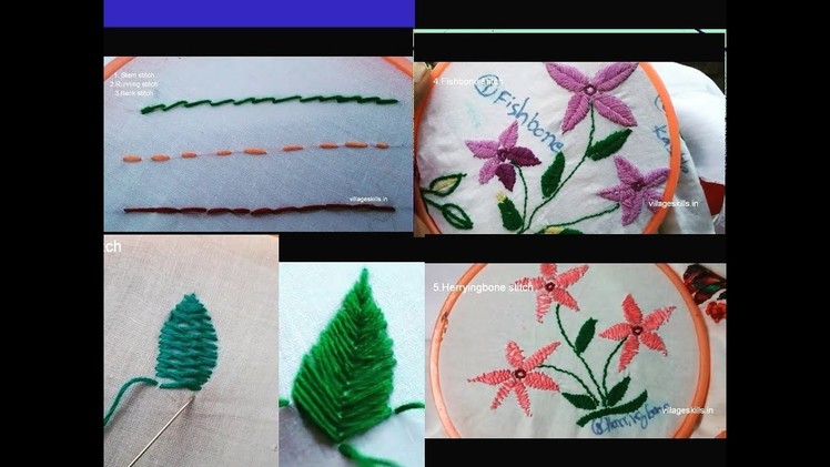 5 DIY Hand Embroidery stitches l Fishbone stitch l Herryingbone stitch ,Stem,Running & Back stitches