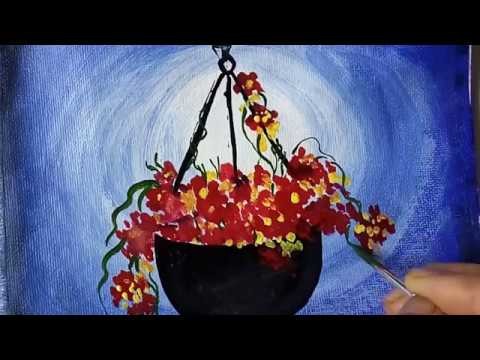 Acrylic Flower Painting Tutorial For Beginners || Hanging Flower Basket