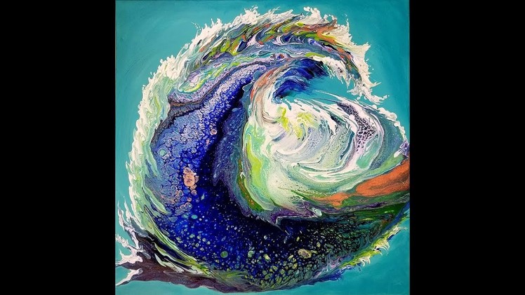DA32 Acrylic Pour Art Wave Splash on Turquoise with Sandra Lett 021318