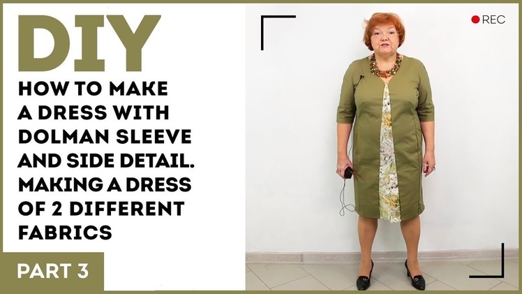 DIY: How to make a dress with dolman sleeve and side detail. Making a dress of 2 different fabrics.