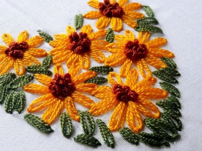 Hand Embroidery :   Lazy Daisy Stitch for cushion cover design.