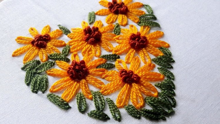 Hand Embroidery :   Lazy Daisy Stitch for cushion cover design.