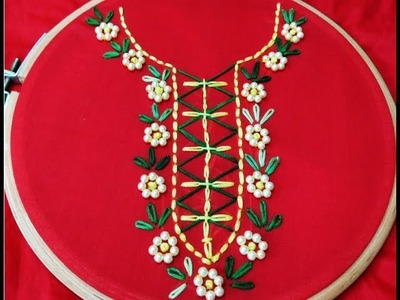 Hand Embroidery : Neckline Embroidery For Kurtis.Kameez | Bead Embroidery