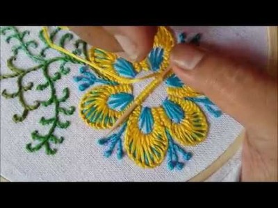Hand embroidery of flower with closed herringbone stitch