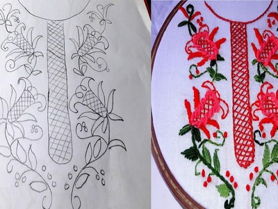 Neck design drawing for kurti, Hand embroidery neck design for  dress.