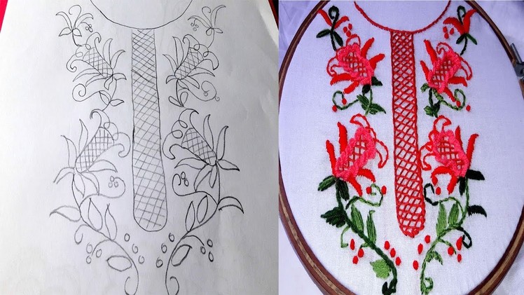 Neck design drawing for kurti, Hand embroidery neck design for  dress.