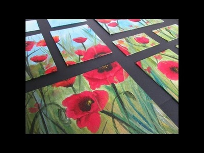 Red poppy painting in acrylic on 10 canvas panels