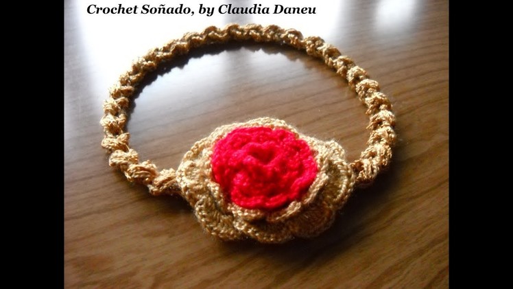 RUBY & GOLD ROSE CROCHET NECKLACE. COLLAR CROCHET ROSA DE RUBÍ Y ORO