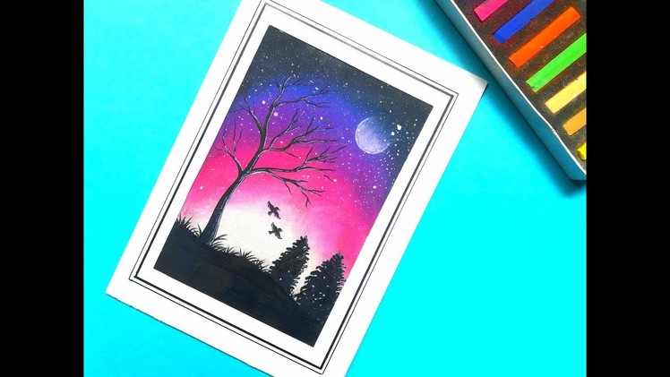 Very easy Night sky scenery drawing with pastel | step by step for beginners