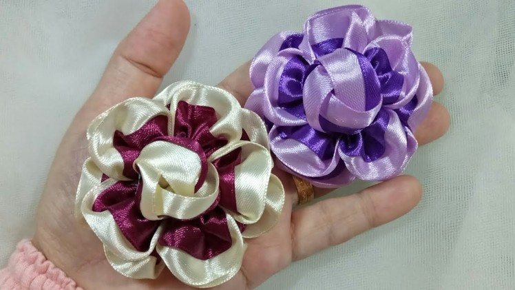 135) DIY - Tutorial || Cara Membuat Bros Bunga Serut || Ribbon Flower || Curly Flower || Curly Rose