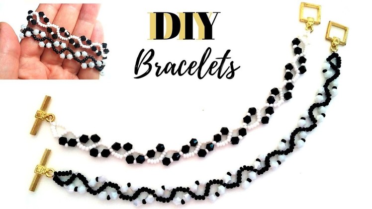 Beaded bracelets tutorial for beginners.  Black and white beaded bracelets ????????????