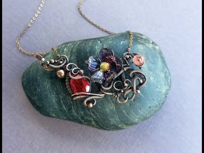 Berry Vine - Wire wrapped necklace with ruby quartz and lampwork flower