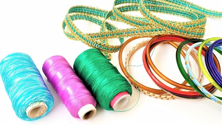 Best Reuse Idea of Old Bangles Using Silk Thread, Lace and Hair Band. Waste Bangle Crafts
