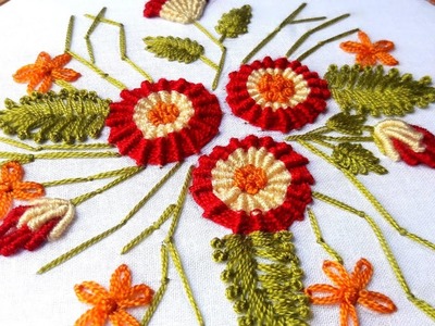 Hand Embroidery : Ribbed Spider Web Stitch flower design.