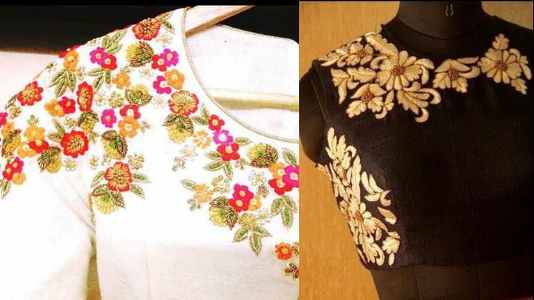 Latest Blouse Embroidery Designs | Kundan thread stone work designs