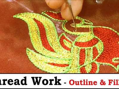 Thread Work Outline | Zari Filling | Peacock Blouse Sleeve Design