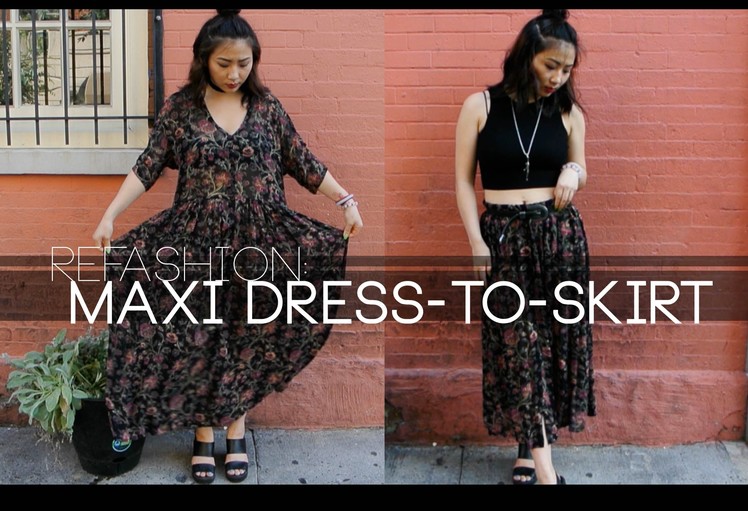 Thrifted Maxi Dress to Skirt DIY