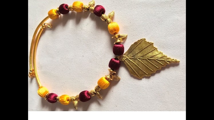 Yellow and Marron color designer silk thread antique necklace leaf model - SSC Arts 519