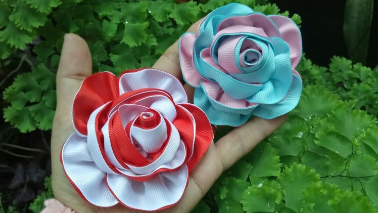 118) DIY - Tutorial || Cara Membuat Bros Bunga Mawar Serut 2 warna || How to make Two colors rose