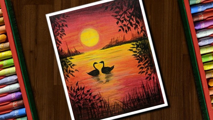 Beautiful Sunset Scenery with Oil Pastels - step by step