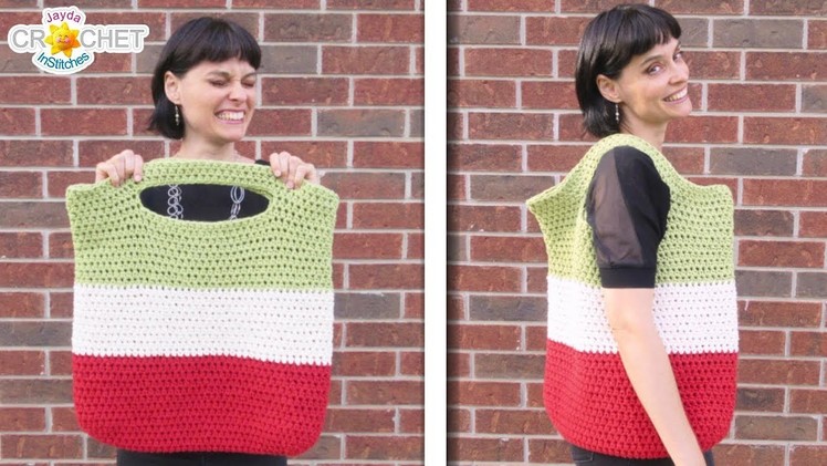 Big Crochet Market Tote Bag with Large Colour Blocks