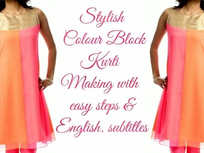 Colour Block Kurti making with easy steps