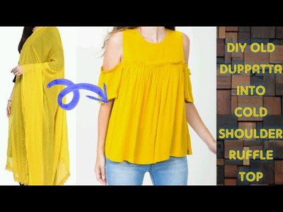 Convert.Recycle.Reuse Old Duppatta.Saree into cold shoulder Ruffle top Only in 2 minutes(Hindi)