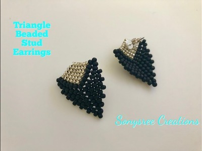 DIY Beaded Stud Earrings. Peyote triangle. How to make beaded earrings