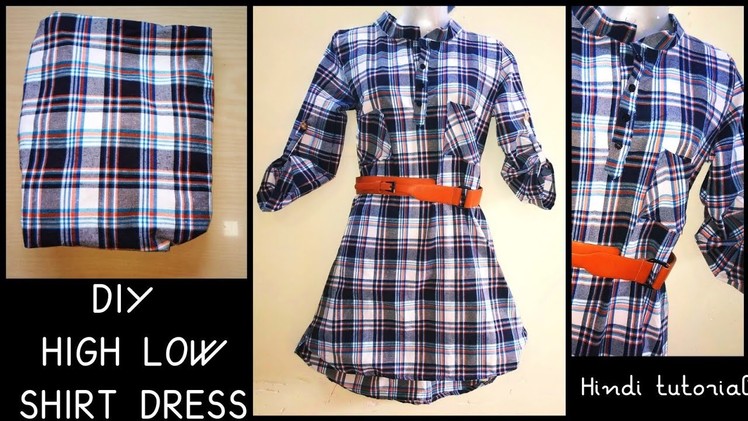 DIY : High-Low Shirt Dress Using Leftover Fabric ~
