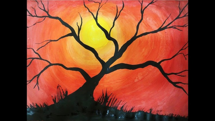Easy Watercolor Sky and Tree Painting for Kids
