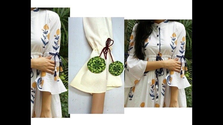 Extended Bell Sleeves with Draw Strings Churidar. Kurti Cutting & Stitching - Very Simple & Easy