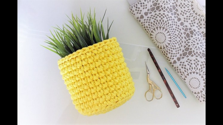 How to crochet a round basket DIY crochet basket