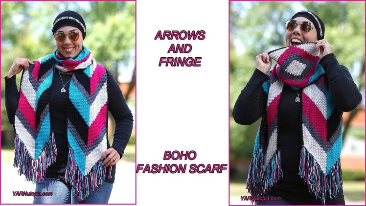 How to Crochet Tutorial: DIY Arrows and Fringe Boho Fashion Scarf by YARNutopia