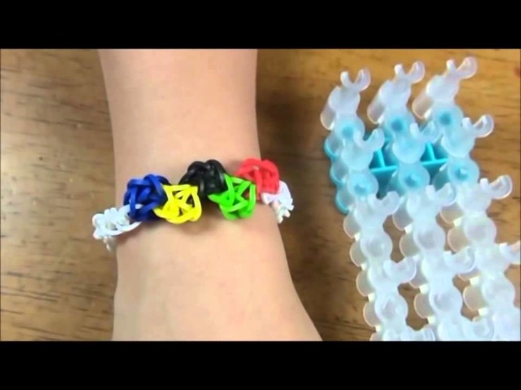 How to make a Olympic theme rubber band bracelet made with Rainbow Loom