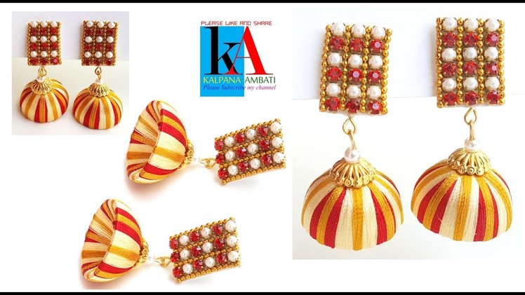 How to make designer silk thread Earrings with stud. Earrings with Stud at home