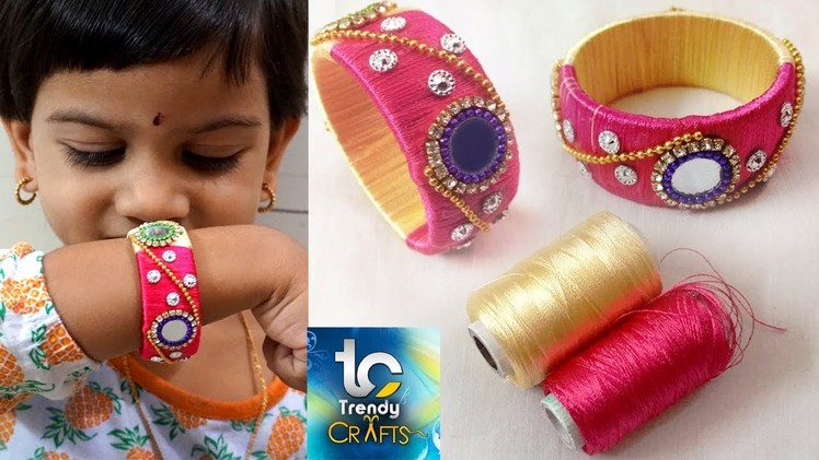 How to make silk thread bangles with gold drop chain # multi color threads For Kids