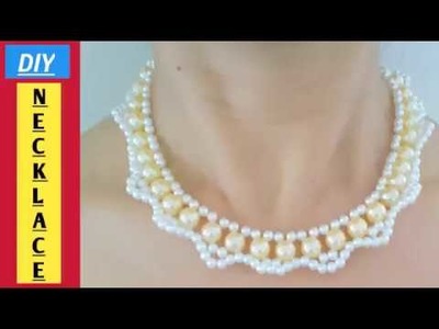 HOW TO MAKE YELLOW PEARL BEADS NECKLACE AT HOME???? COLLAR NECKLACE????JEWELRY MAKING????DIY TUTORIAL????