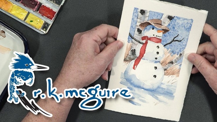 How to Paint a Snowman Holiday Card | Watercolor Lesson with R K McGuire
