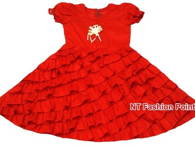 Kids baby girls red petite princess bow dress cutting & stitching