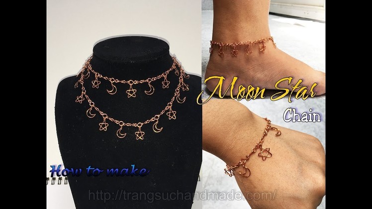 Moon and Star Chain used as bracelet, anklet or necklace - Night sky jewelry set 409